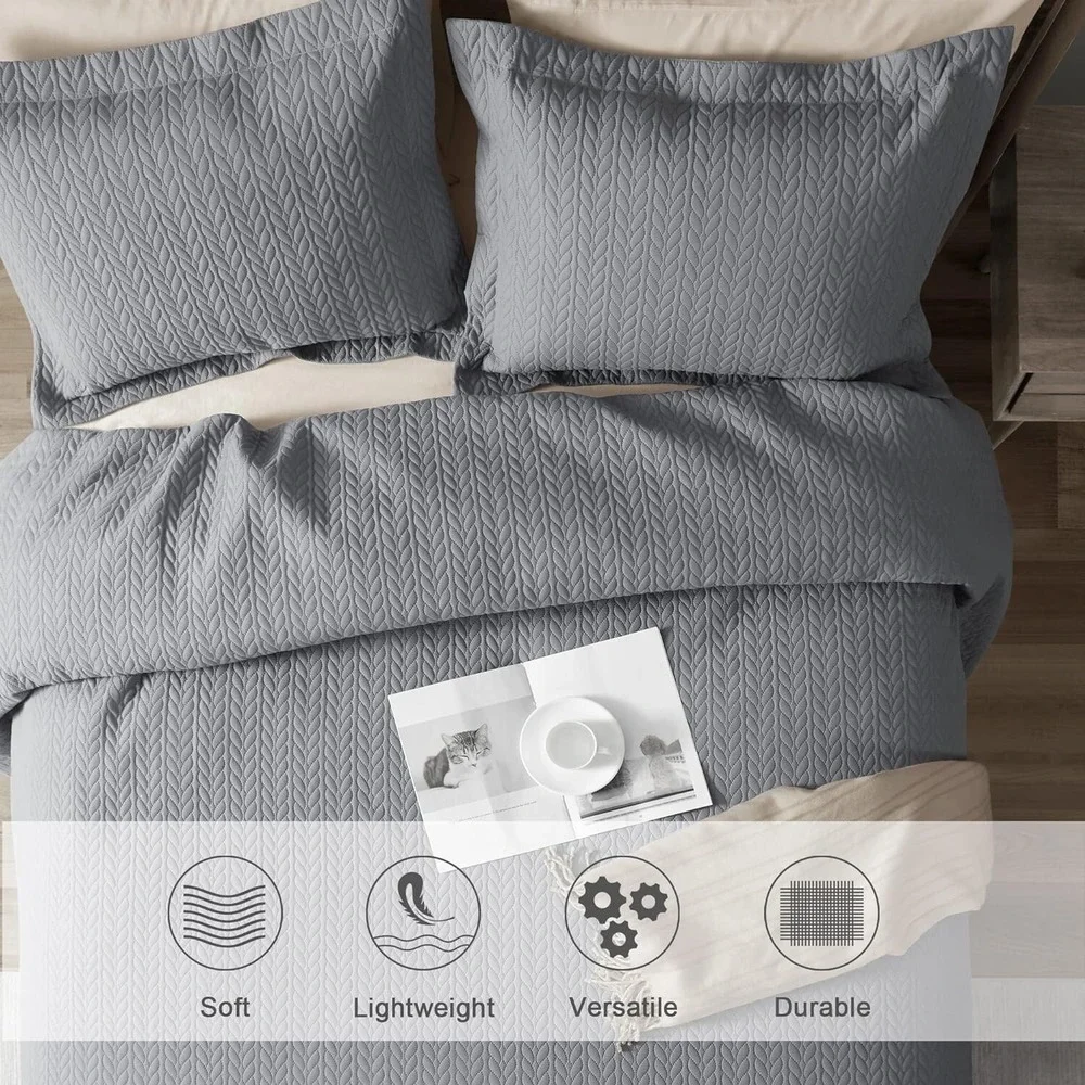 3 Piece Quilt Set, Coverlet Set, Pinsonic Quilted. Queen‎ Size 90x96 inches GREY